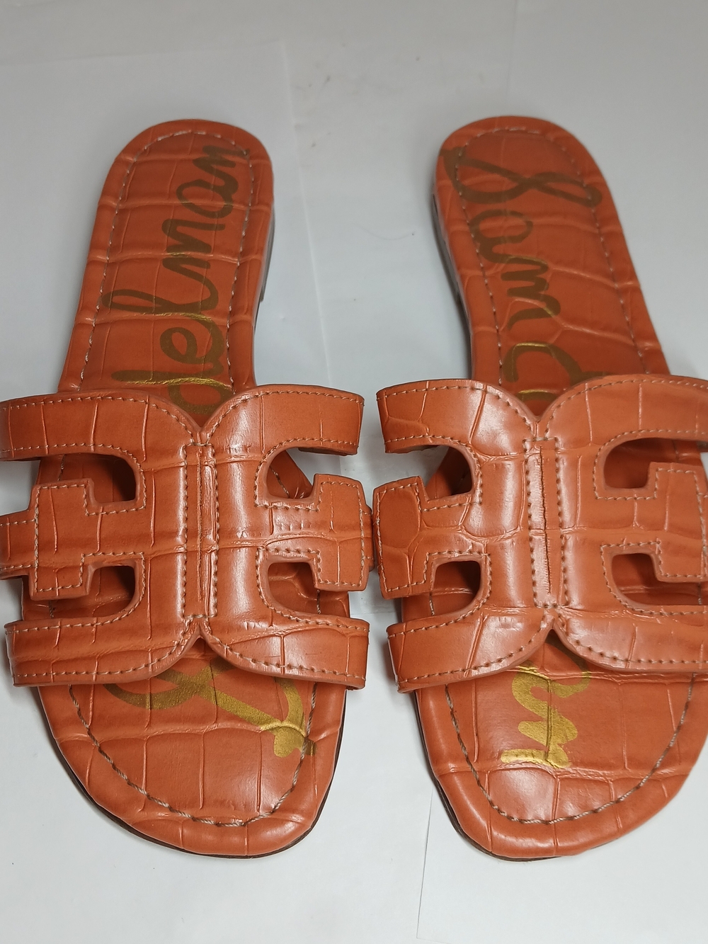 Sam Edelman Bay Slide Sandals Orange Croc Embossed Womens Size 5 Flat